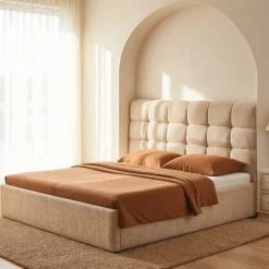 ACARA Lit coffre matelassé en tissu 140x190cm