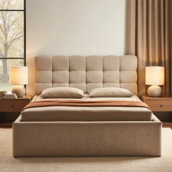 ACARA Lit coffre matelassé en tissu 160x200cm