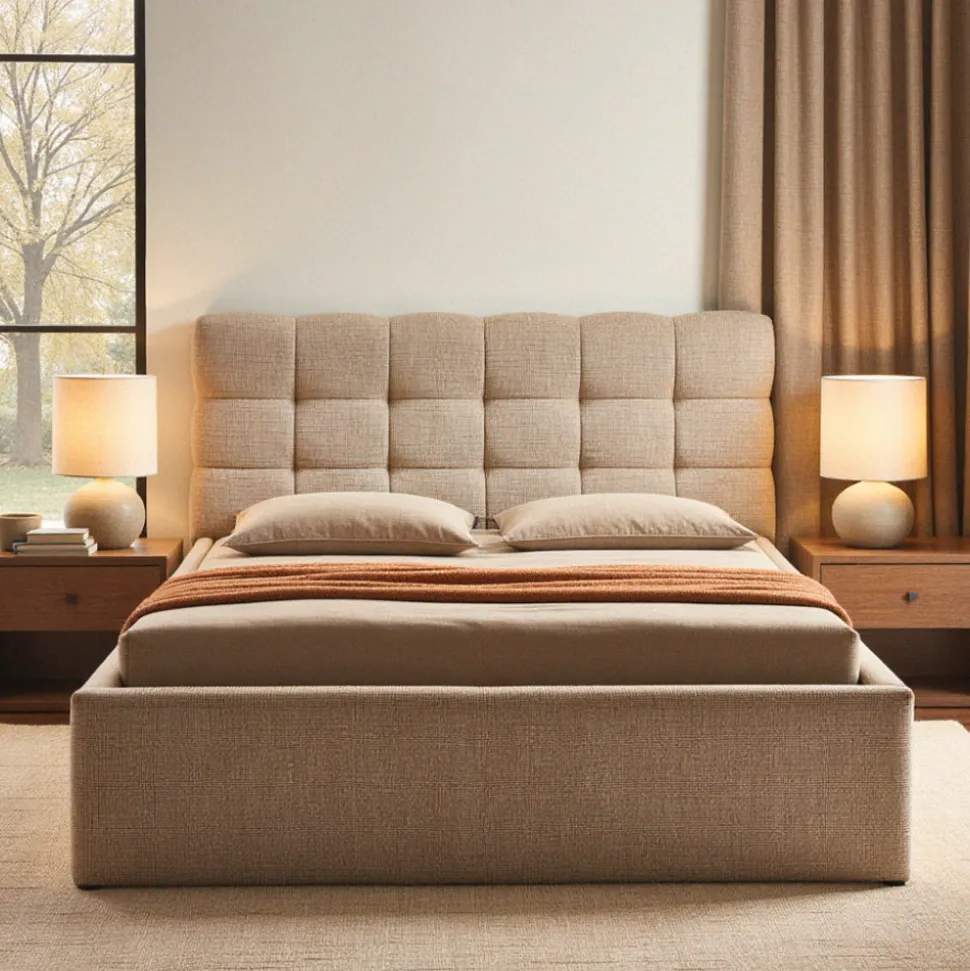 ACARA Lit coffre matelassé en tissu 160x200cm