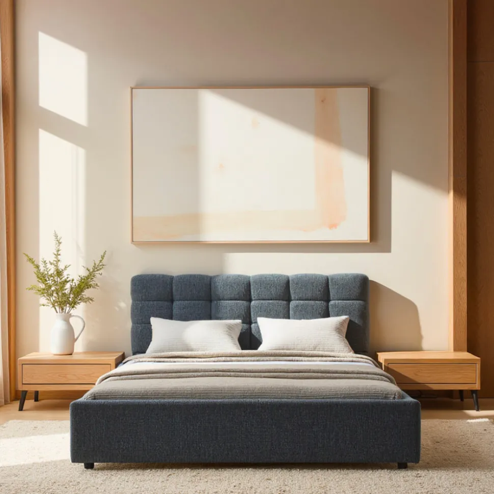 ACARA Lit coffre matelassé en tissu 160x200cm