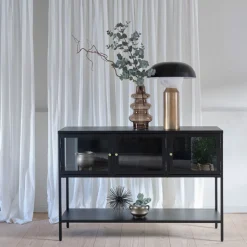 ADARE Buffet 3 portes en verre trempé et métal L132cm