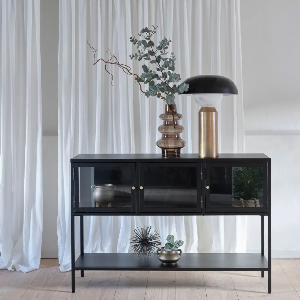 ADARE Buffet 3 portes en verre trempé et métal L132cm