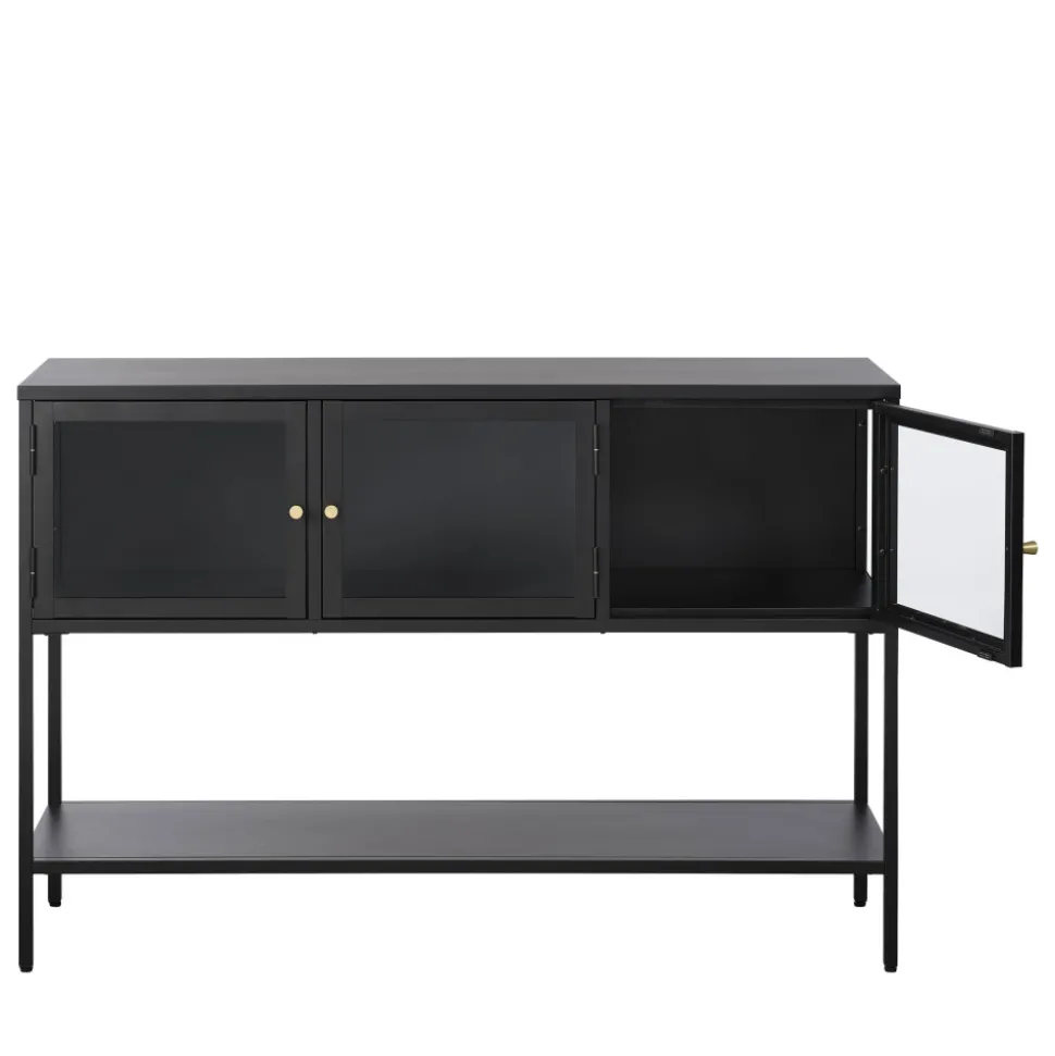 ADARE Buffet 3 portes en verre trempé et métal L132cm