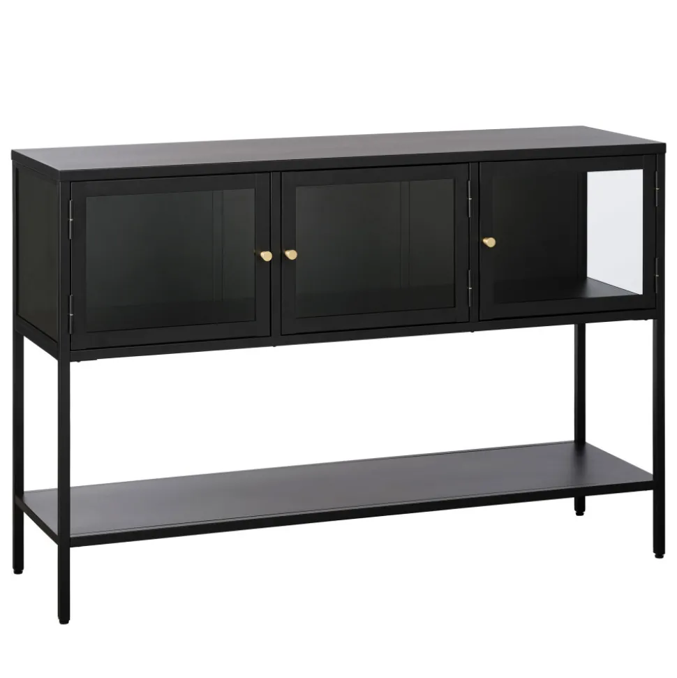 ADARE Buffet 3 portes en verre trempé et métal L132cm