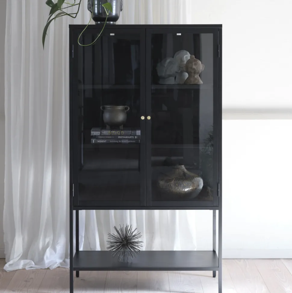 ADARE Buffet haut 2 portes en verre trempé et métal H160cm