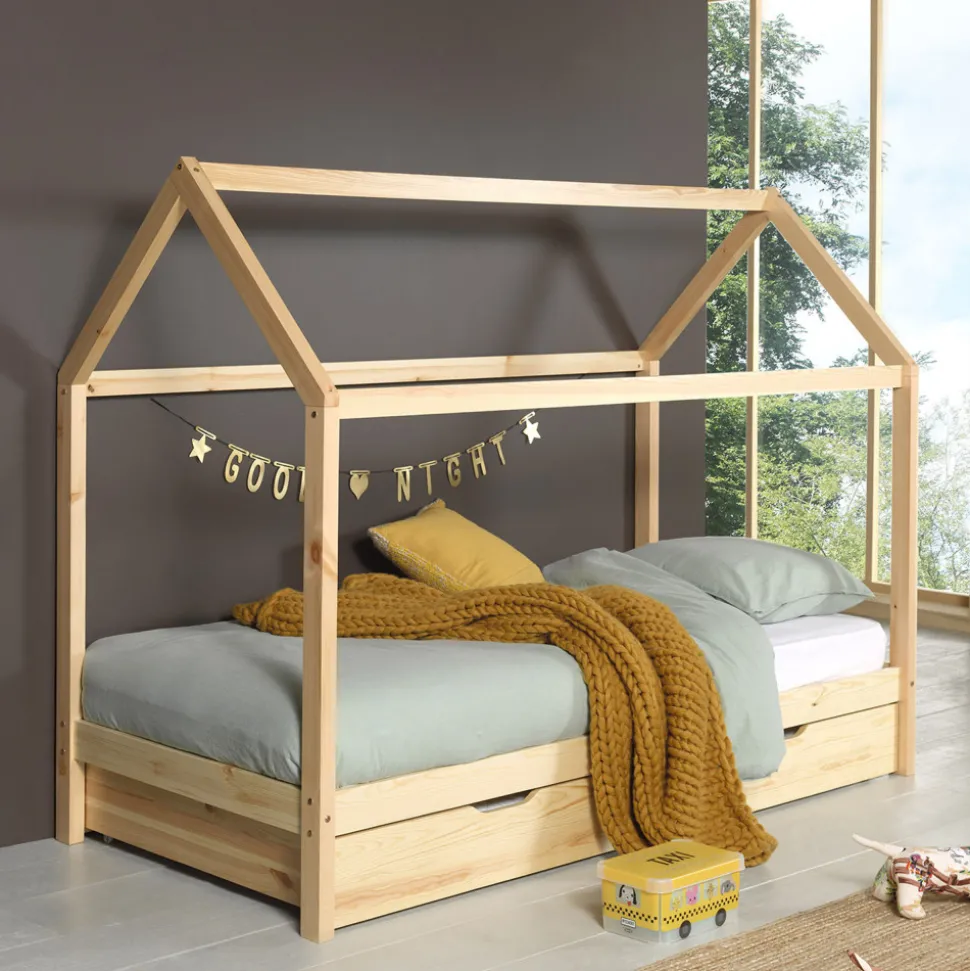 ALAPI Lit enfant cabane 1 tiroir en bois 90x200cm