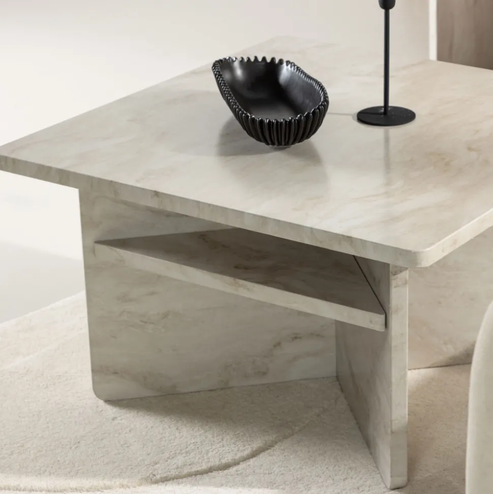 ALESUND Table basse carrée effet marbre 75x75cm