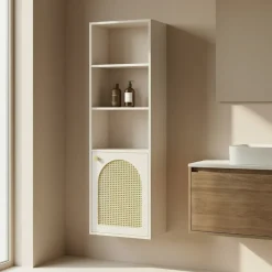 ALI Colonne de rangement suspendue en bois et cannage H135cm