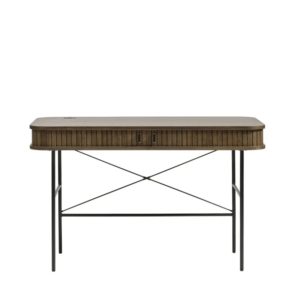 ALICIA Bureau 2 portes aux angles arrondis en bois et métal L120cm