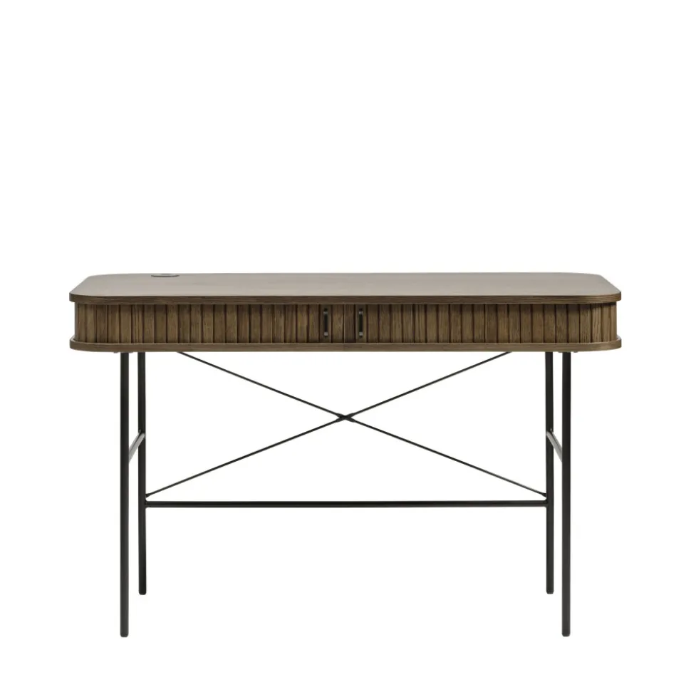 ALICIA Bureau 2 portes aux angles arrondis en bois et métal L120cm