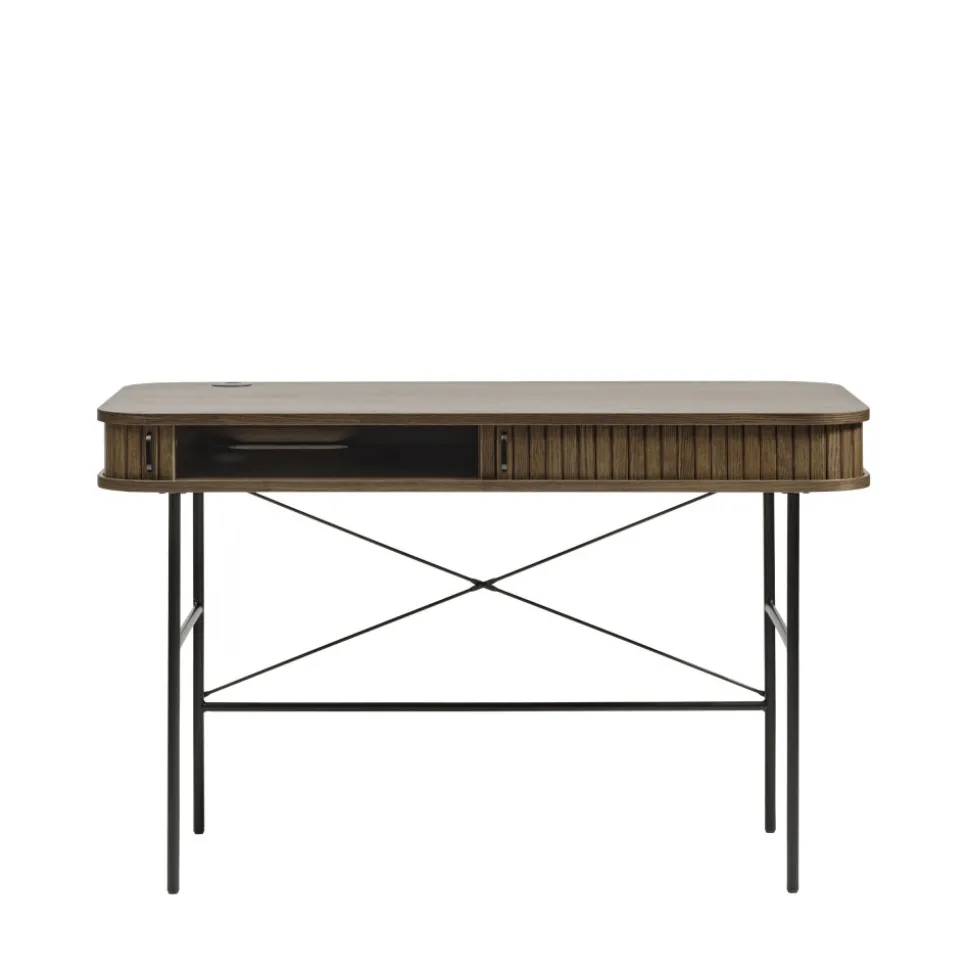 ALICIA Bureau 2 portes aux angles arrondis en bois et métal L120cm
