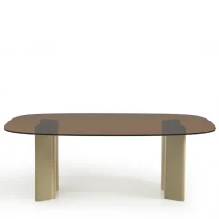 ALTY Table à manger 8 personnes en verre et pieds bois vert