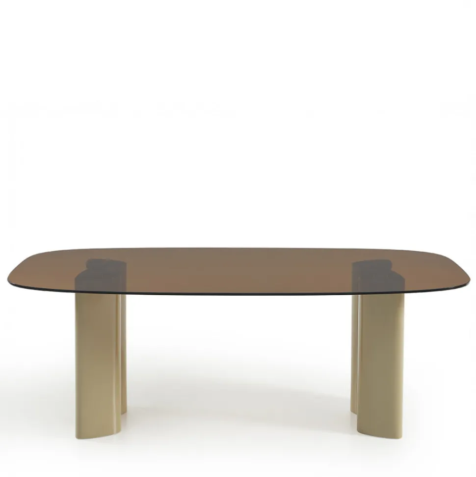 ALTY Table à manger 8 personnes en verre et pieds bois vert
