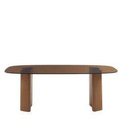 ALTY Table à manger 8 personnes en verre et pieds bois terracotta