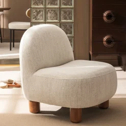 AREN Fauteuil en tissu chenille et bois