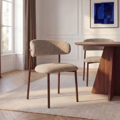 ARIA Lot de 2 chaises en tissu pieds effet bois foncé