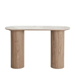 ATHENS Console aux bords arrondis effet marbre et bois L120cm