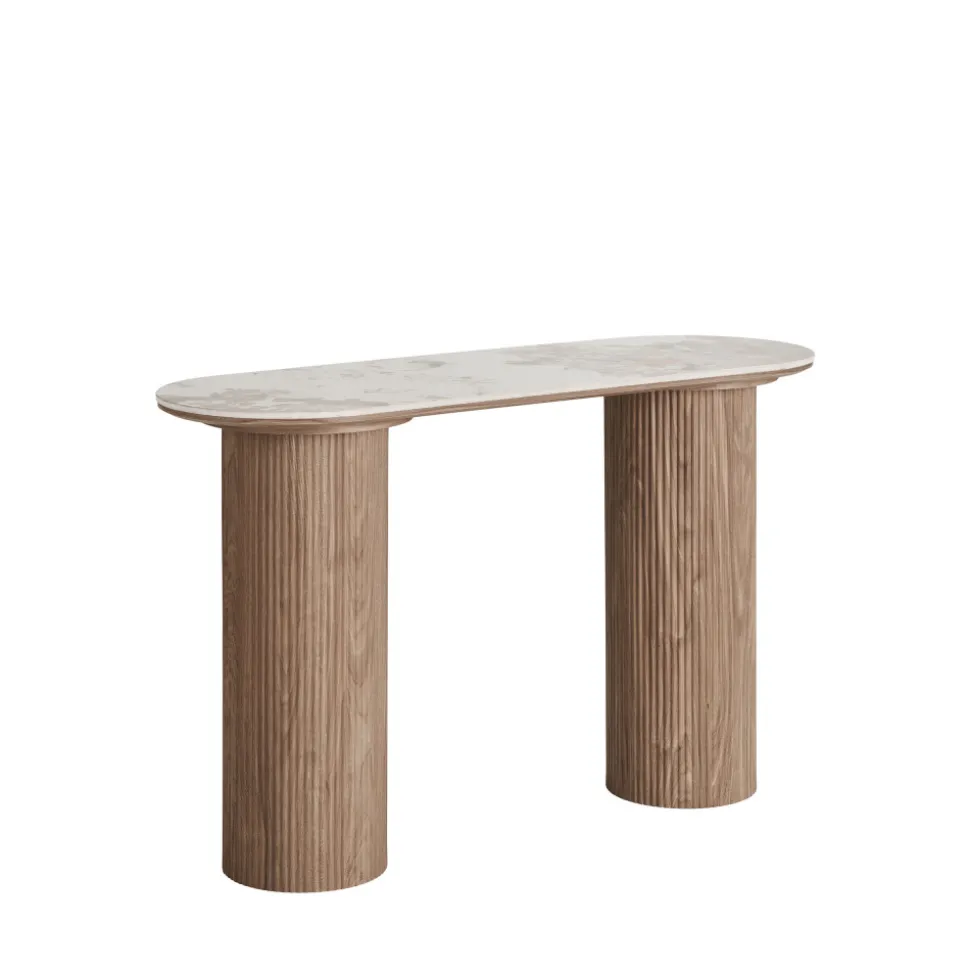 ATHENS Console aux bords arrondis effet marbre et bois L120cm
