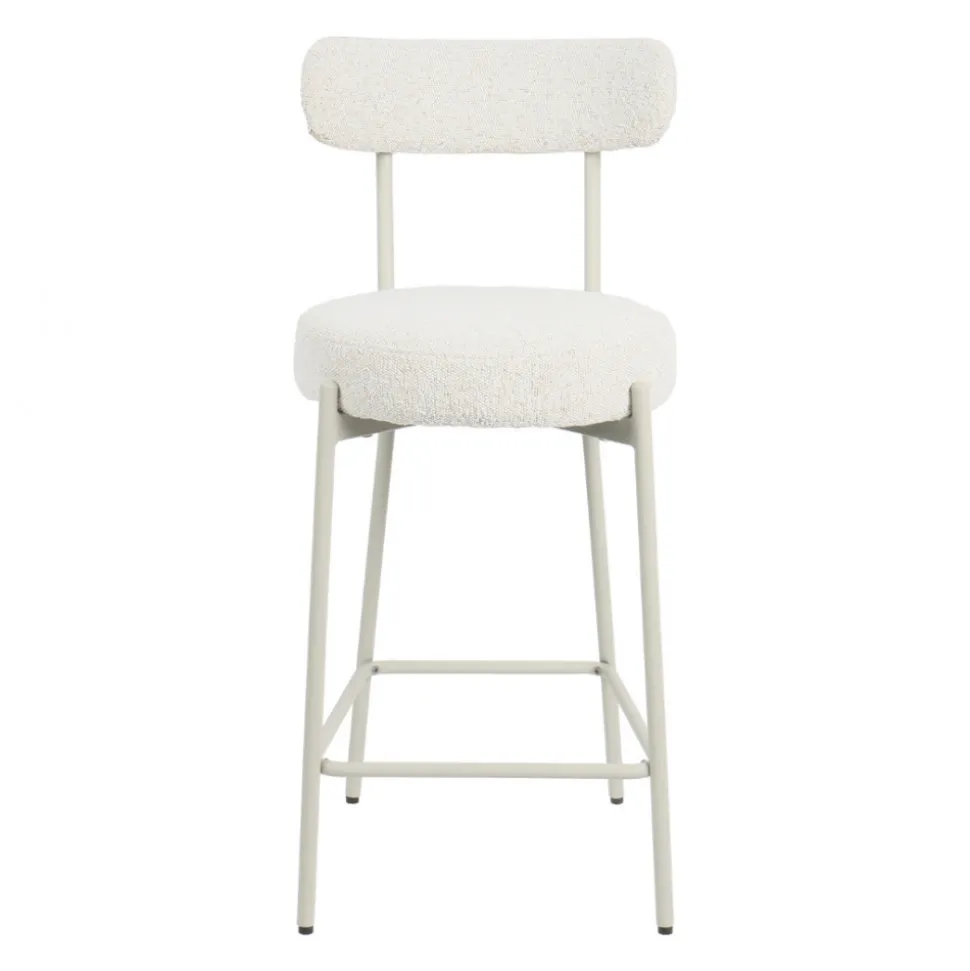 BADALONA Tabouret de bar en tissu bouclette pieds beiges H65cm