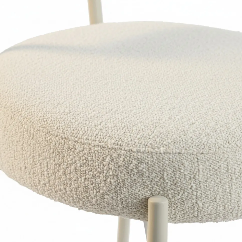 BADALONA Tabouret de bar en tissu bouclette pieds beiges H65cm