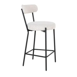 BADALONA Tabouret de bar en tissu bouclette et métal H65cm
