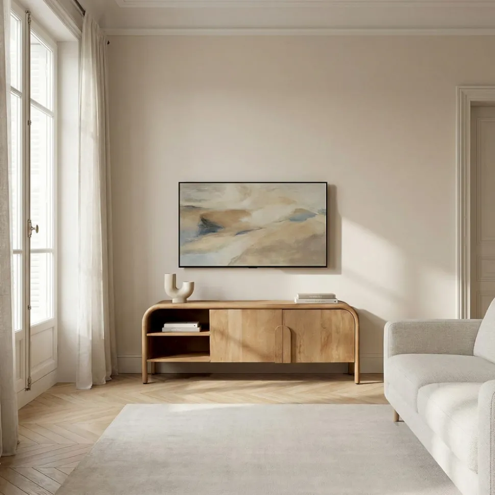 BALI Meuble TV 2 portes en bois massif L150cm