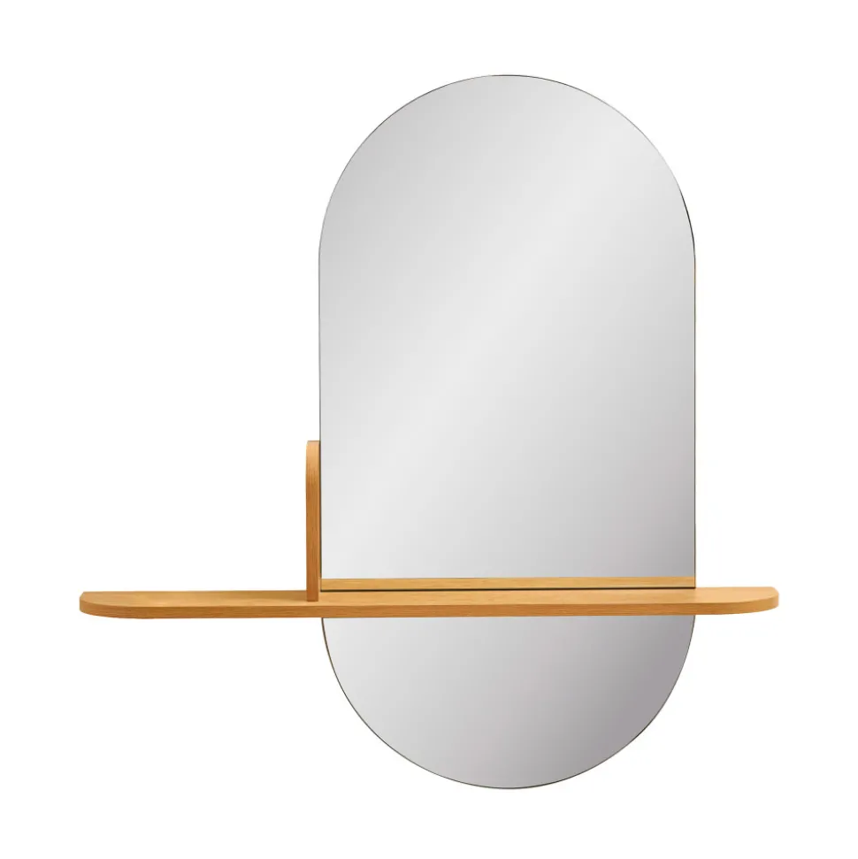 BARCO Miroir ovale avec étagère en bois 94,5x92cm