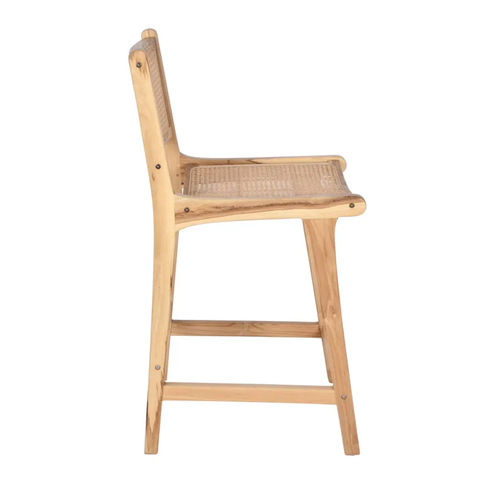 BASUKI Lot de 2 tabourets de bar en teck et cannage H65cm