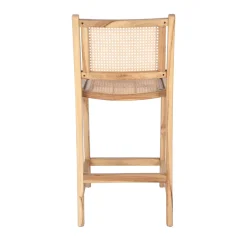 BASUKI Lot de 2 tabourets de bar en teck et cannage H65cm