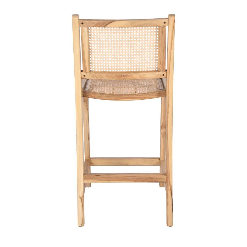 BASUKI Lot de 2 tabourets de bar en teck et cannage H65cm