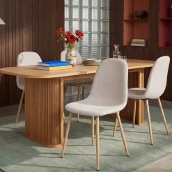 BELLA Lot de 2 chaises en tissu piètement effet bois