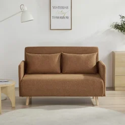 BELUSHI Canapé convertible 2 places en tissu pieds bois clair