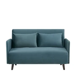 BELUSHI Canapé convertible 2 places en velours pieds bois foncé