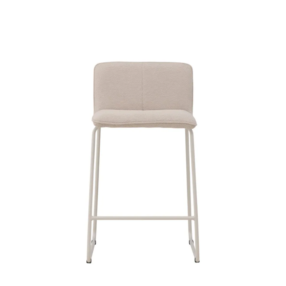 BISBEE Lot de 2 tabourets de bar en tissu bouclette pieds beiges H65cm