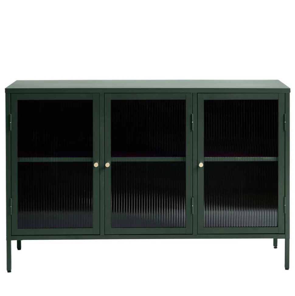 BJORN Buffet 3 portes en verre strié et métal L132cm