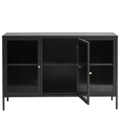 BJORN Buffet 3 portes en verre strié et métal L132cm