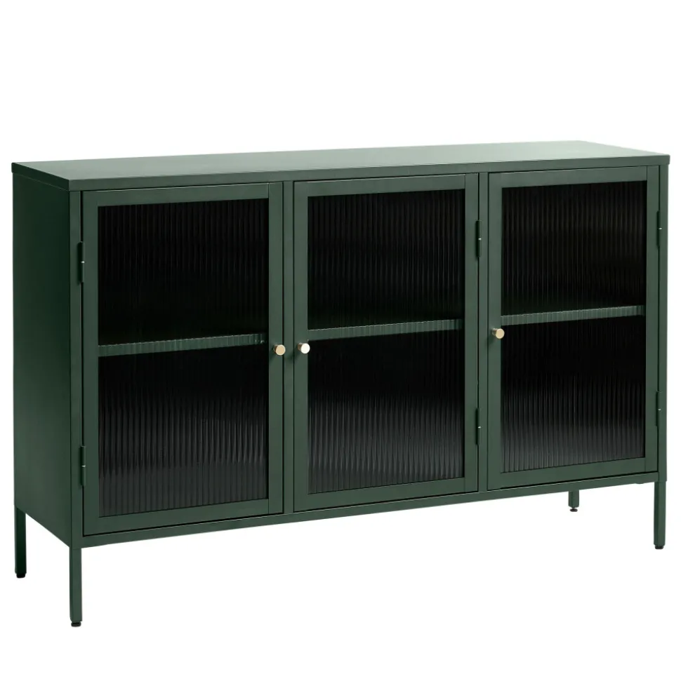 BJORN Buffet 3 portes en verre strié et métal L132cm