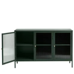 BJORN Buffet 3 portes en verre strié et métal L132cm
