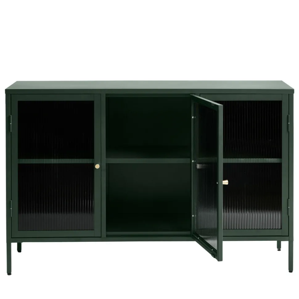 BJORN Buffet 3 portes en verre strié et métal L132cm