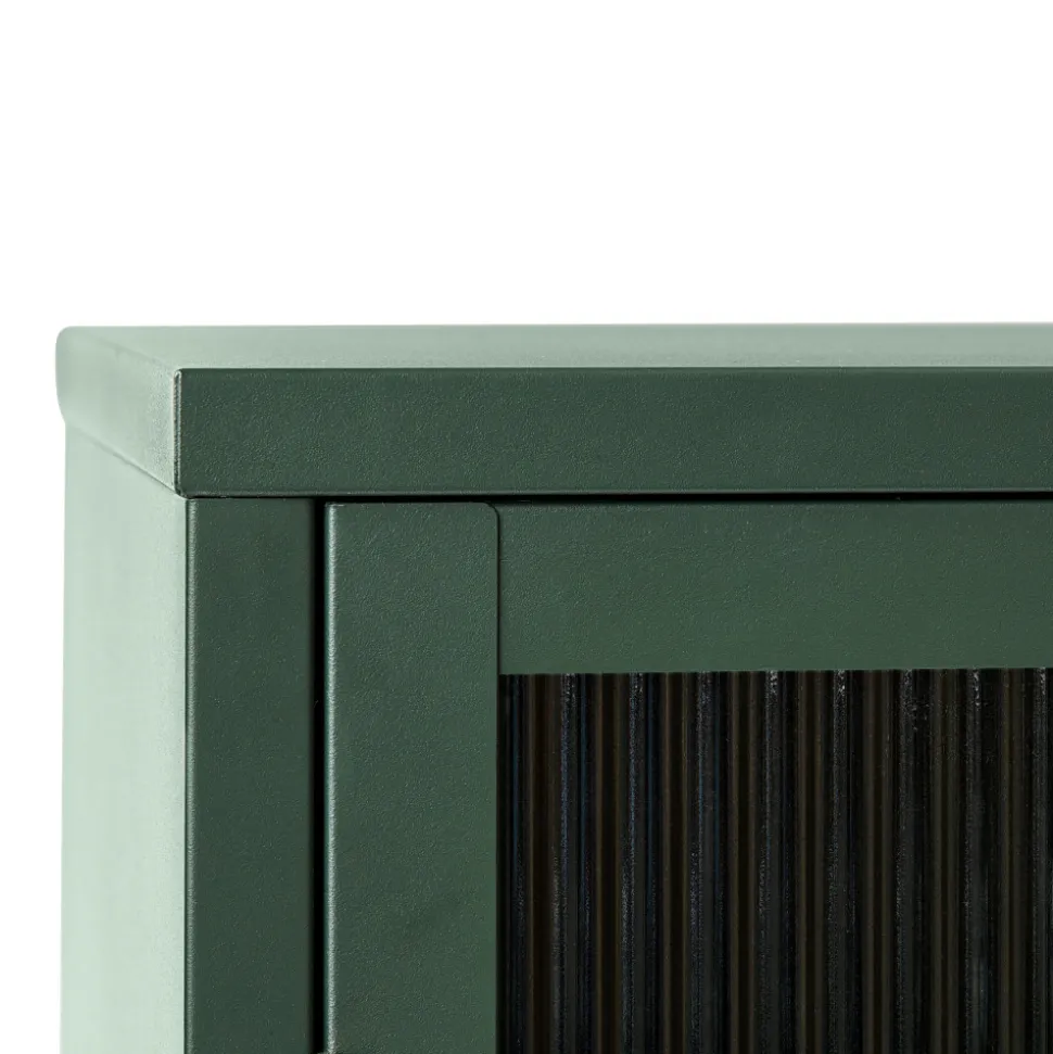 BJORN Buffet 3 portes en verre strié et métal L132cm