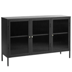 BJORN Buffet 3 portes en verre strié et métal L132cm