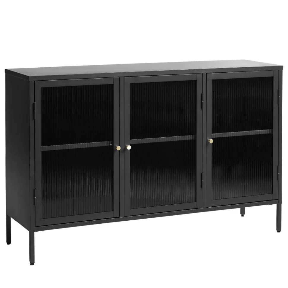 BJORN Buffet 3 portes en verre strié et métal L132cm