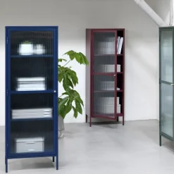 BJORN Colonne de rangement 1 porte en verre strié et métal H160cm