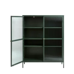 BJORN Vaisselier 2 portes en verre strié et métal H140cm
