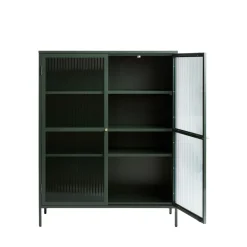 BJORN Vaisselier 2 portes en verre strié et métal H140cm
