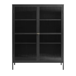 BJORN Vaisselier 2 portes en verre strié et métal H140cm