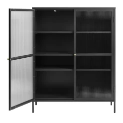 BJORN Vaisselier 2 portes en verre strié et métal H140cm