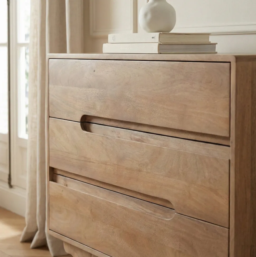 BOGOR Commode 3 tiroirs en bois massif L80cm