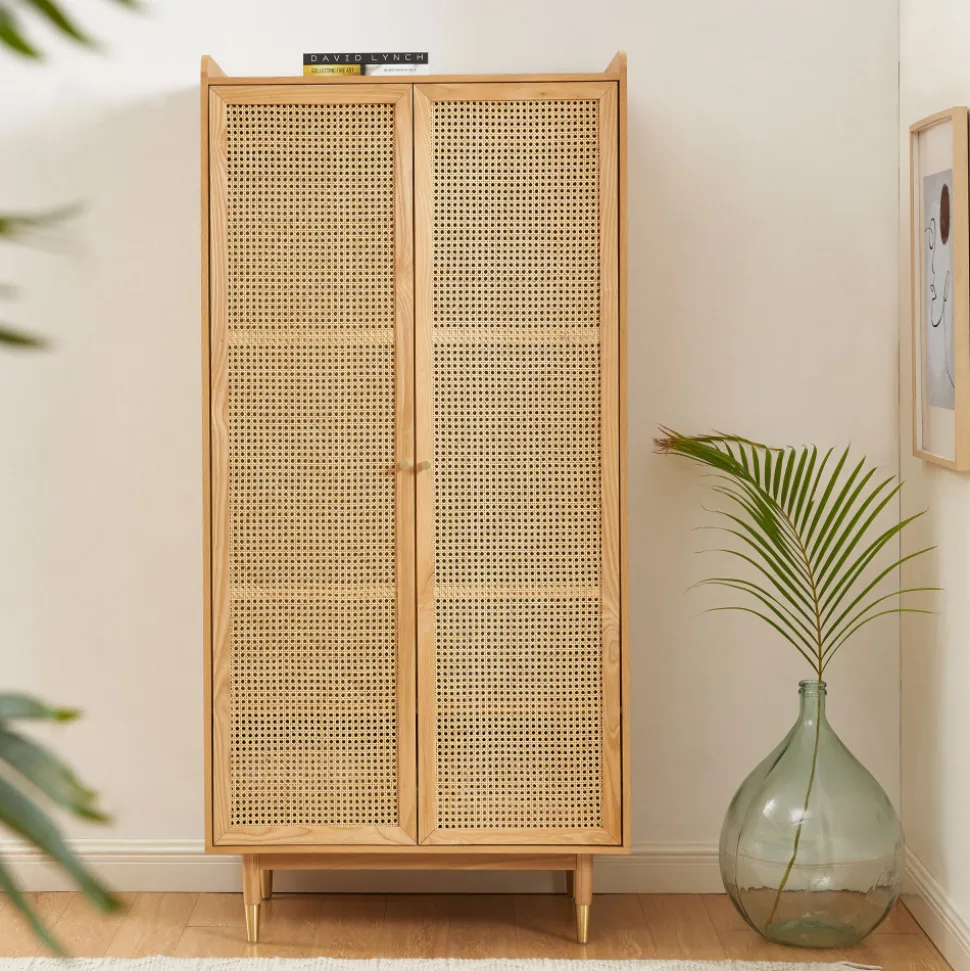 BOMBONG Armoire 2 portes en bois et cannage