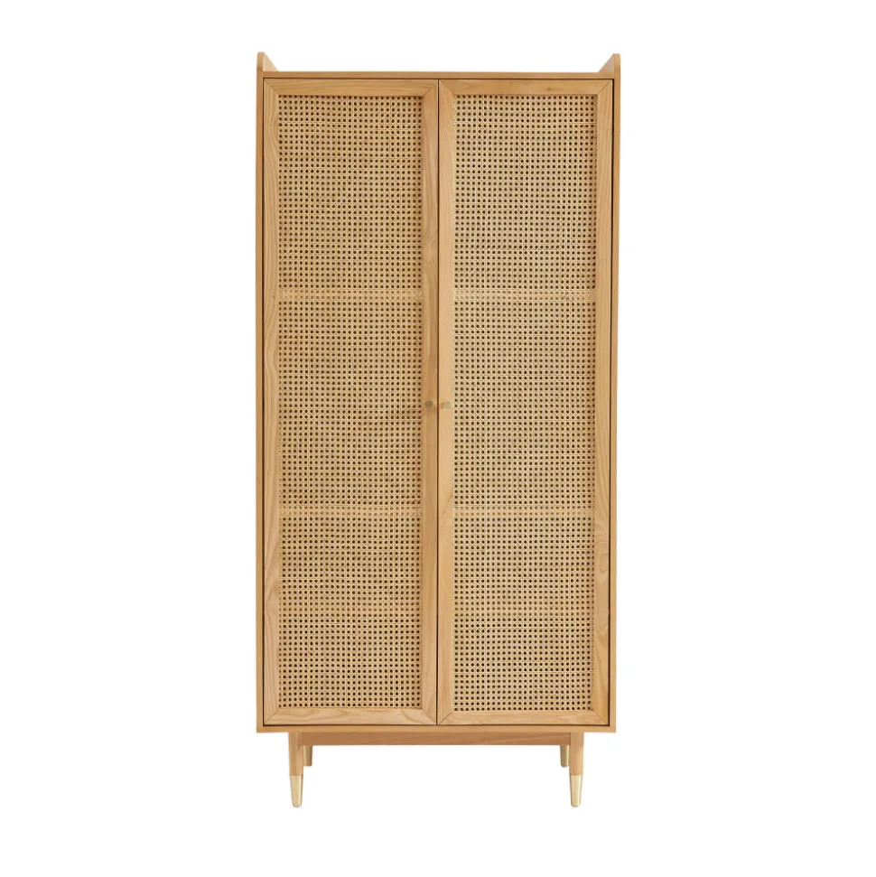 BOMBONG Armoire 2 portes en bois et cannage